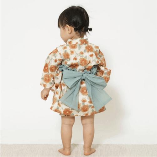 [REO]　FLOWER 90-110cm キッズ浴衣 ベビー浴衣 甚平 RIO（リオ） ベビー浴衣 サックス ラベンダー オレンジ 浴衣