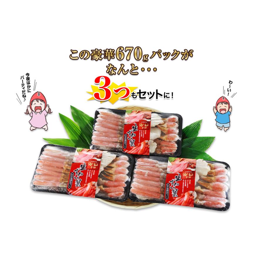 カニさん専用 特大3L！お刺身OK カット済み生本ずわい蟹 2.4kg(1.2kg×2箱)