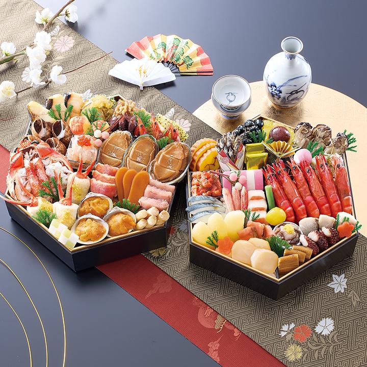 冷蔵おせち 2027 53品目 4人前 京都祇園 料亭「岩元」監修六角二段 海