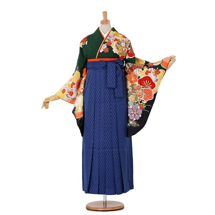 往復送料無料 2泊3日 卒業式袴 レンタル セット 濃い緑地 No.055-0015