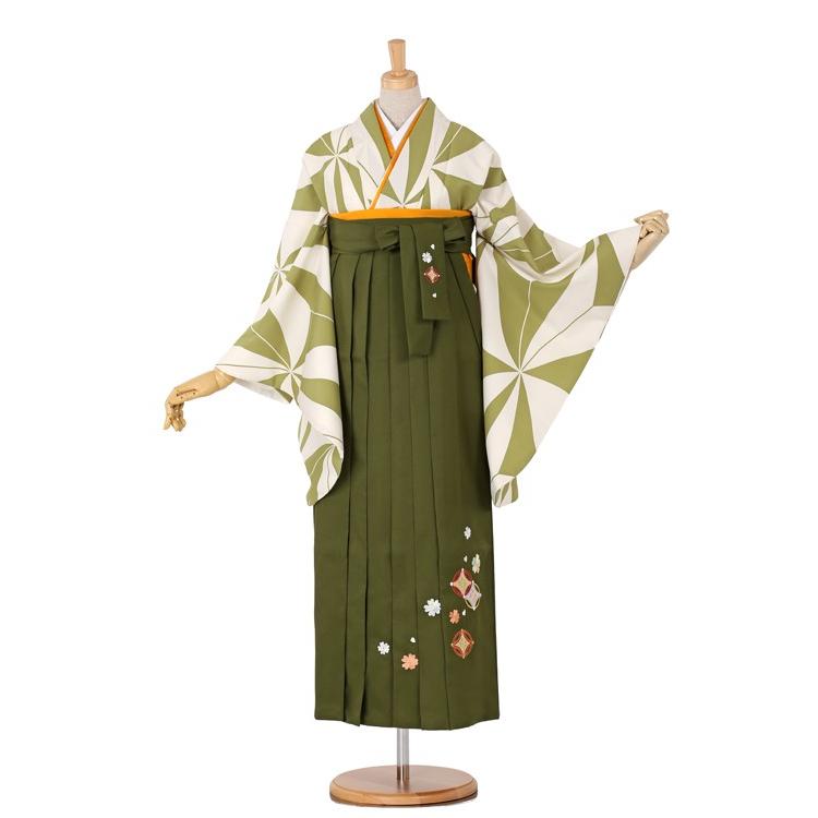 往復送料無料 2泊3日 卒業式袴 レンタル セット 鶯色地 No.055-0048