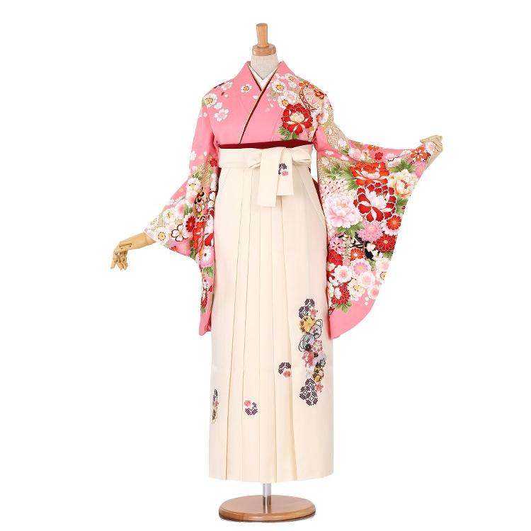 往復送料無料 2泊3日 卒業式袴 レンタル セット ピンク地 No.055-0052