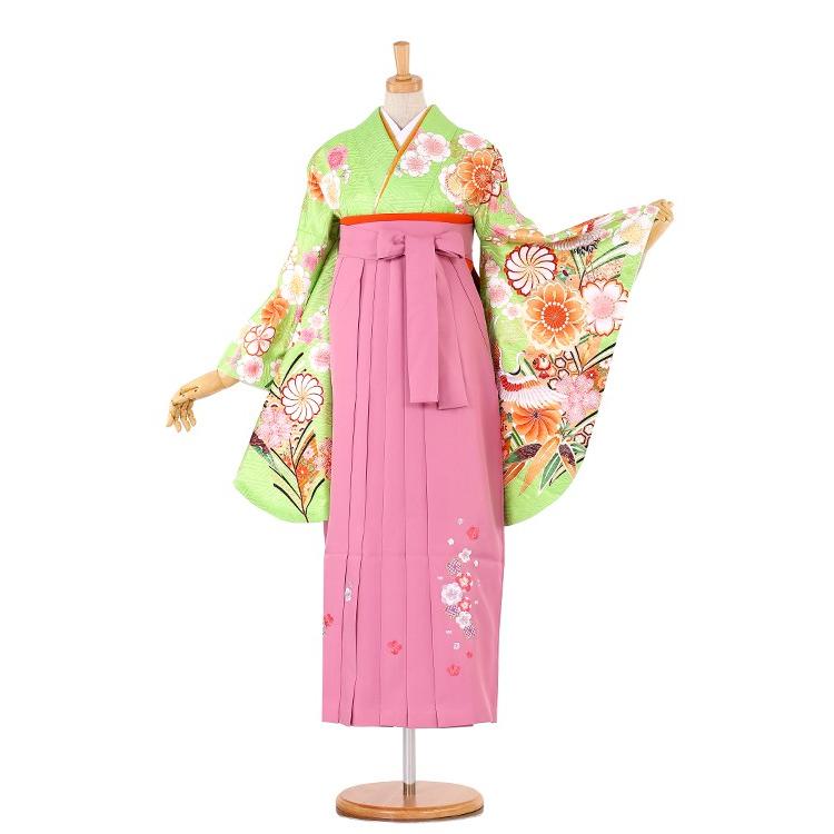 往復送料無料 2泊3日 卒業式袴 レンタル セット 黄緑地 No.055-0193-S/M/L/2L/3L
