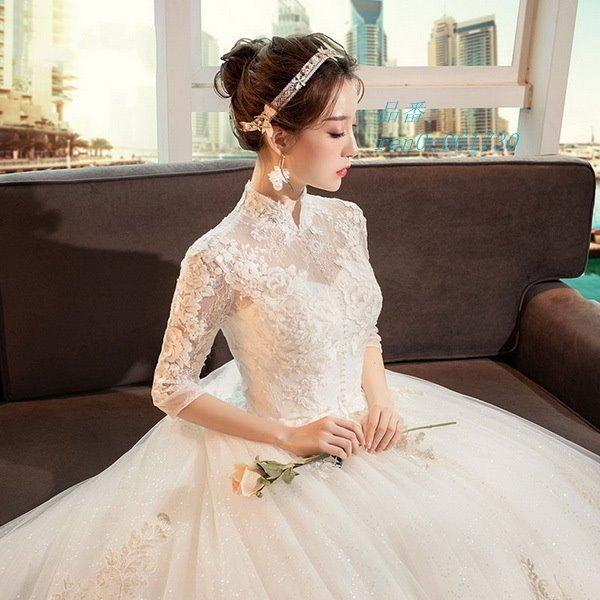 ウェディングドレス ウェディングドレス白 パーティードレス 立襟レース花 花嫁ロングドレス 結婚式 二次会 お呼ばれ トレーンライン 挙式 エレガント 適当な価格