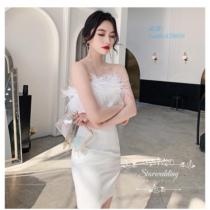 超新作 ウェディングドレス カクテルドレス パーティードレス 結婚式 タイトドレス スリット キャバドレス ミニドレス マイクロミニ オフショルダー タイトスカート エンパイアライン サイズ L
