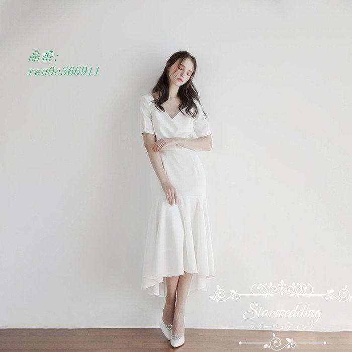 即納最大半額 白 ウェディグドレス 結婚式 半袖 ワンピース 花嫁 二次会 パーティードレス マーメイドライン 前撮り 挙式 ロングドレス ミモレ丈 最安 Cepici Gouv Ci