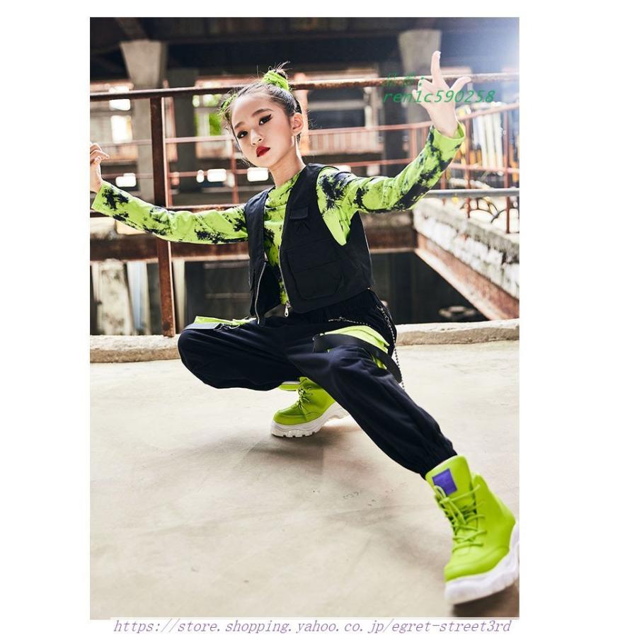 ダンス 衣装 キッズ 韓国 ガールズ 緑 ジャズダンス 黒 へそ出し 舞台服 ベスト 発表会応援団 パンツ 練習着 ヒップホップ おしゃれ 応援団 Hiphop