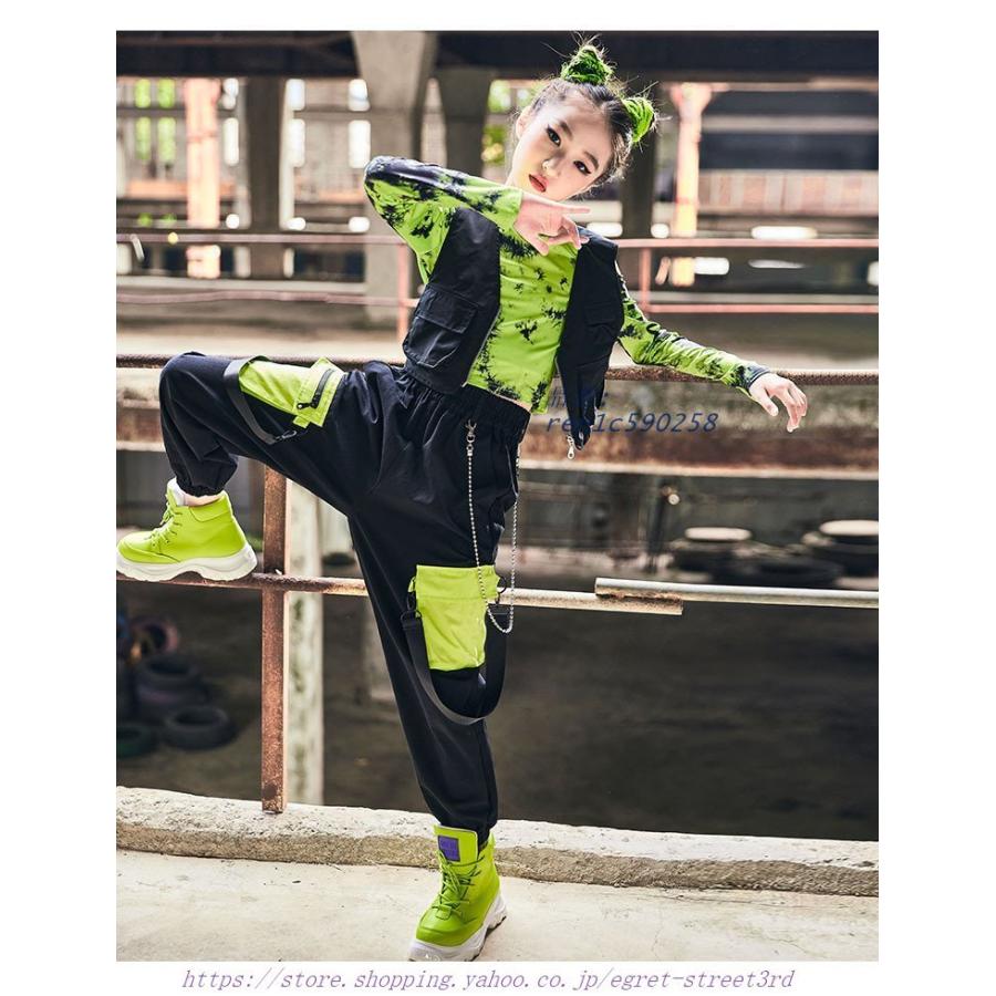 ダンス 衣装 キッズ 韓国 ガールズ 緑 ジャズダンス 黒 へそ出し 舞台服 ベスト 発表会応援団 パンツ 練習着 ヒップホップ おしゃれ 応援団 Hiphop