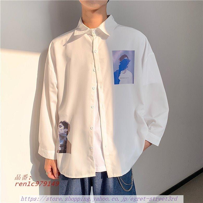 新品本物 メンズ シャツ カジュアルシャツ アロハ ワイシャツ スタイリッシュ イラスト 上着 春秋 男子トップス 長袖 長袖 サイズ L Www We Job Com
