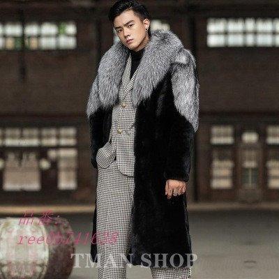 ラッピング不可 メンズ ファーコート 毛皮コート 暖かい ロングコート メンズ ファーコート 毛皮コート ロングコート ボリュームフォクス襟 メンズファッション 上着 冬服 高級素材 おしゃれ 防寒 暖かい フォックス ミンク コート アウター