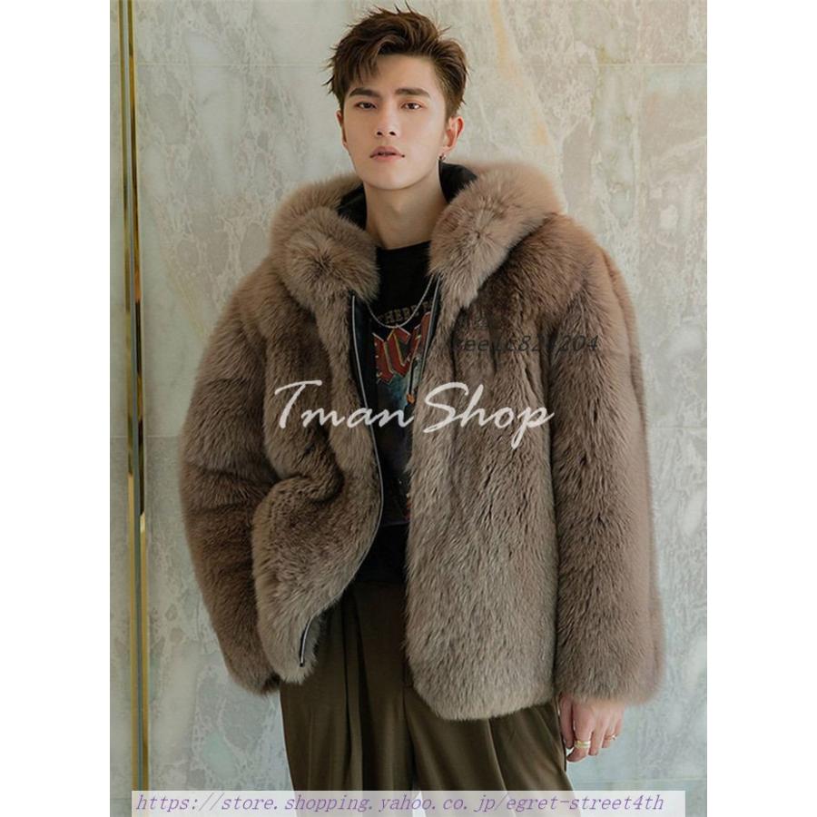 ファーコート メンズ ファー コート 毛皮コート ジャンパー ショート丈 もこもこ フード付き カジュアル 防寒 メンズ 秋冬 フォックス ゆったり お洒落 通勤 メンズ ファー コート 毛皮コート ジャンパー ショート丈 もこもこ フード付き カジュアル 防寒 秋冬