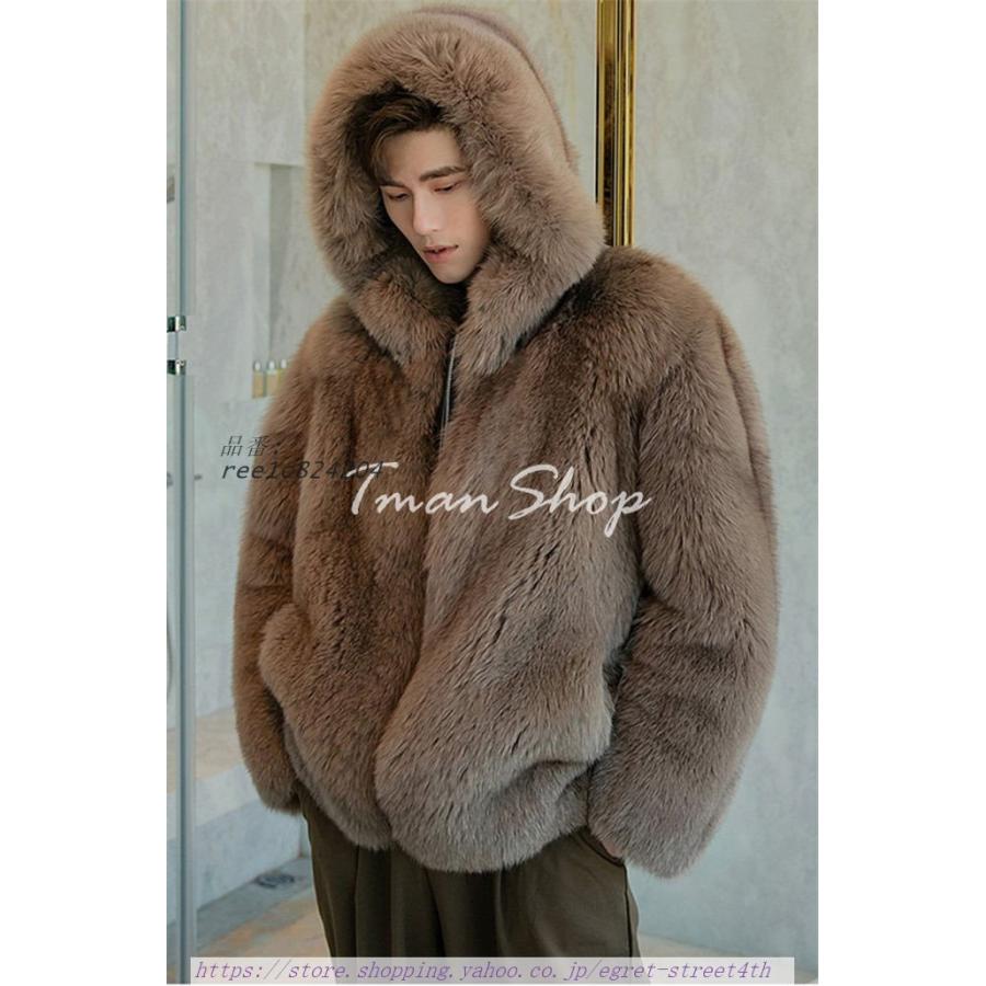 ファーコート メンズ ファー コート 毛皮コート ジャンパー ショート丈 もこもこ フード付き カジュアル 防寒 メンズ 秋冬 フォックス ゆったり お洒落 通勤 メンズ ファー コート 毛皮コート ジャンパー ショート丈 もこもこ フード付き カジュアル 防寒 秋冬