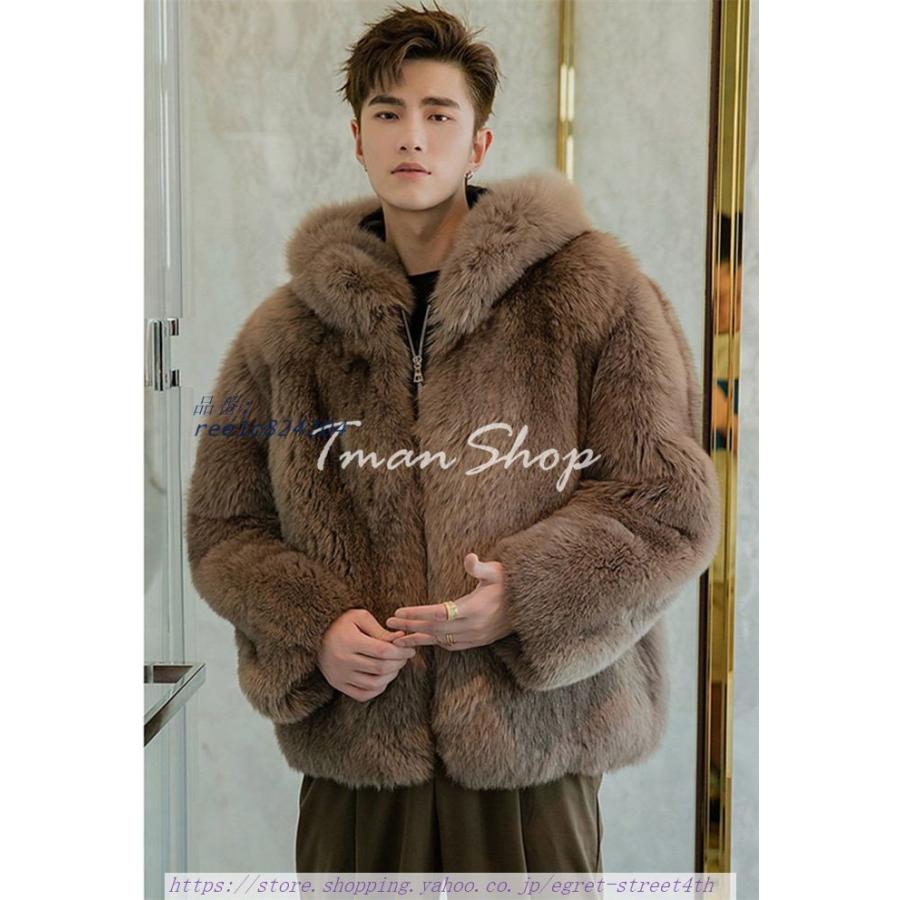 ファーコート メンズ ファー コート 毛皮コート ジャンパー ショート丈 もこもこ フード付き カジュアル 防寒 メンズ 秋冬 フォックス ゆったり お洒落 通勤 メンズ ファー コート 毛皮コート ジャンパー ショート丈 もこもこ フード付き カジュアル 防寒 秋冬