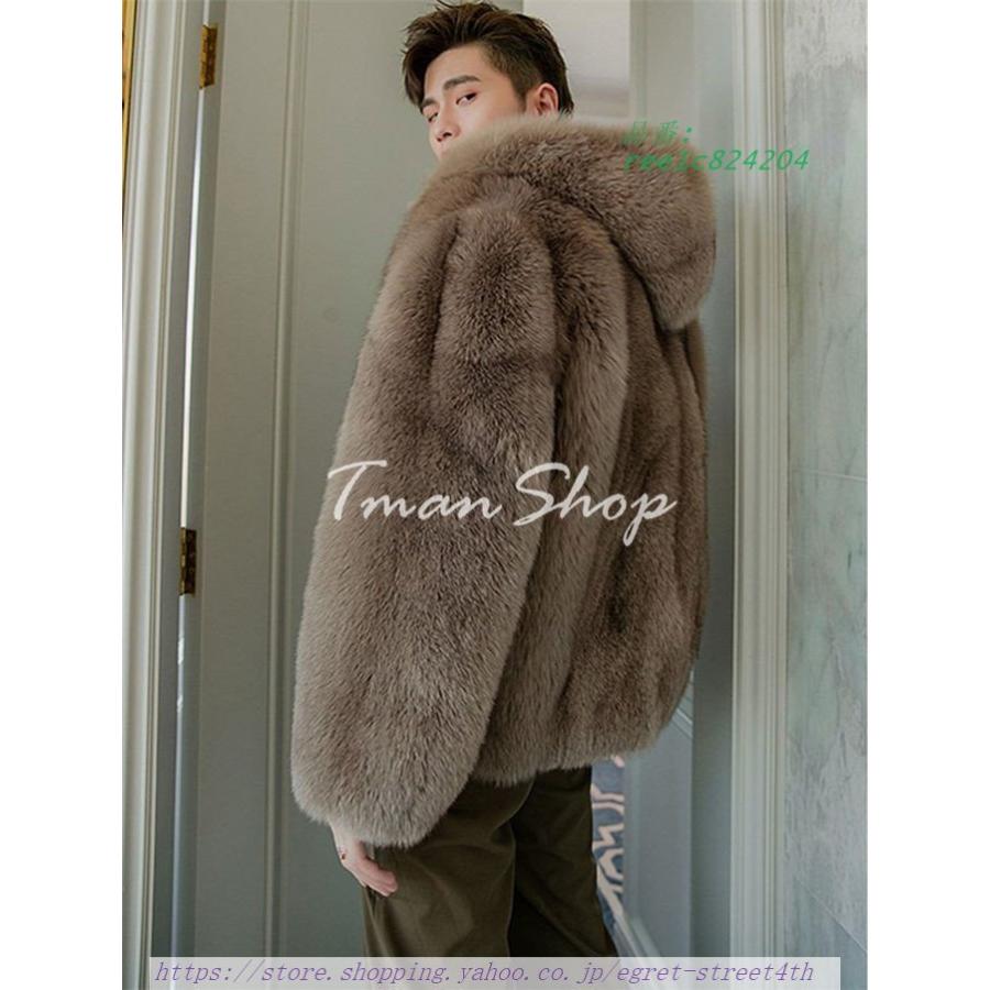 ファーコート メンズ ファー コート 毛皮コート ジャンパー ショート丈 もこもこ フード付き カジュアル 防寒 メンズ 秋冬 フォックス ゆったり お洒落 通勤 メンズ ファー コート 毛皮コート ジャンパー ショート丈 もこもこ フード付き カジュアル 防寒 秋冬