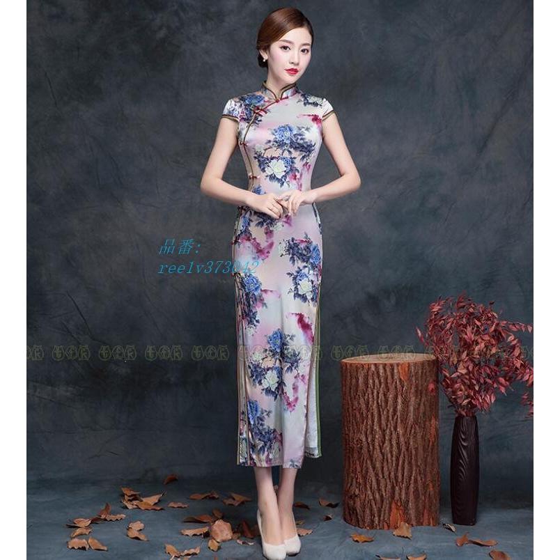 高品質チャイナドレス ロング チャイナ服 チャイナドレス コスプレ チャイナドレス 花柄 パーティードレス チャイナドレス ドレス お呼ばれ 結婚式 半袖 シルク