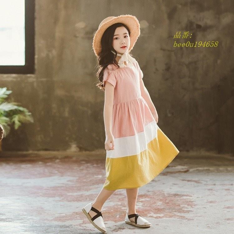 韓国子供服 春夏 スポーツ 子供ワンピース 可愛い 女の子 オシャレ 半袖ワンピース キッズカジュアル 小学生 きれいめ 中学生 通学 配色 Bee0u Egret Street 通販 Yahoo ショッピング