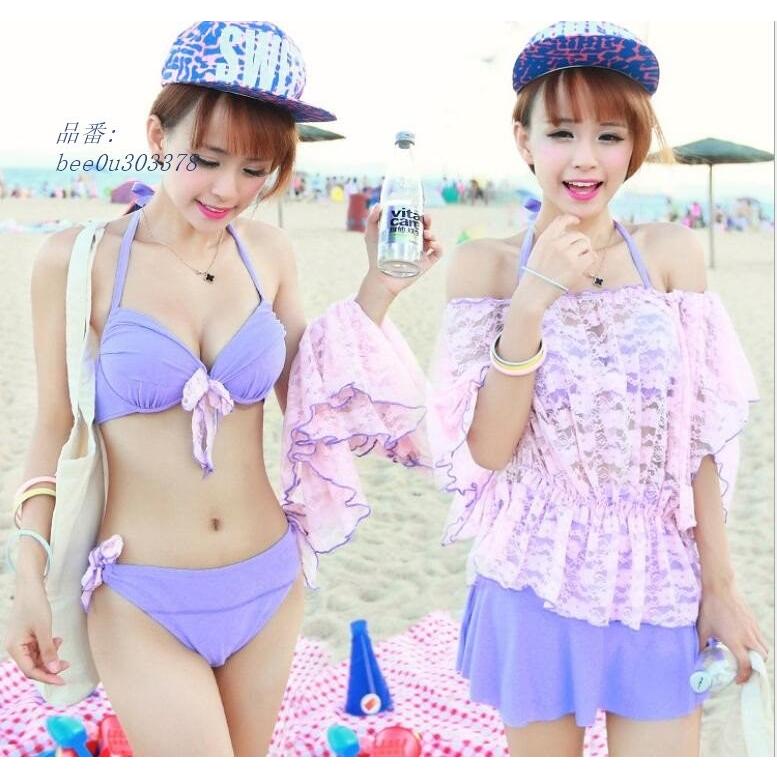 水着 温泉 ビキニ 4点セット レース 体型カバー レディース 透け ビーチ プール