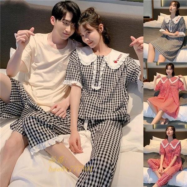 レディースファッション 男女兼用 パジャマ レディース 部屋着 カップル 上下セット 韓国風 ワンピース 夏 格子縞 半袖パジャマ ペア 可愛い ルームウェア パジャマ 寝間着 Zx7bvxbkog Oldmcdonaldfishcamp Com