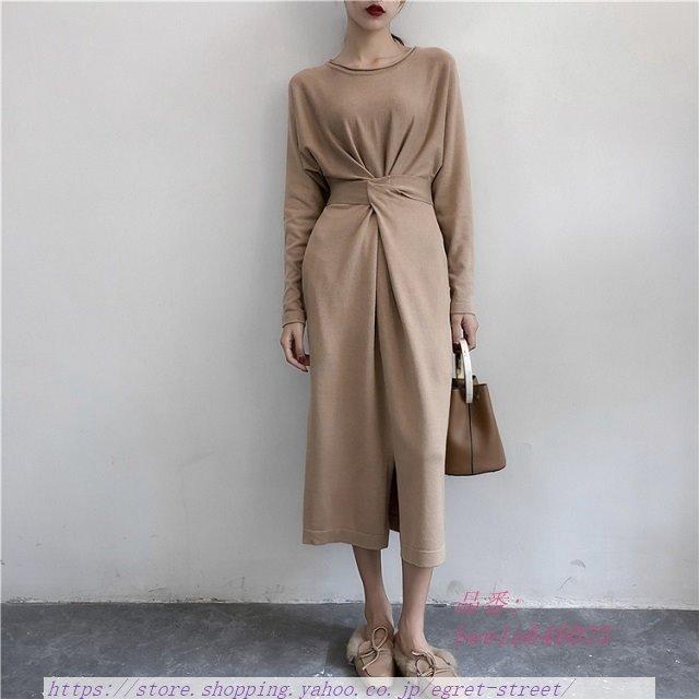 ワンピース ニットワンピース ミモレ丈ワンピース ワンピ レディース ラウンドネック プリーツ キレセク ニット 全3種類 長袖 カシュクール Bee1a Egret Street 通販 Yahoo ショッピング
