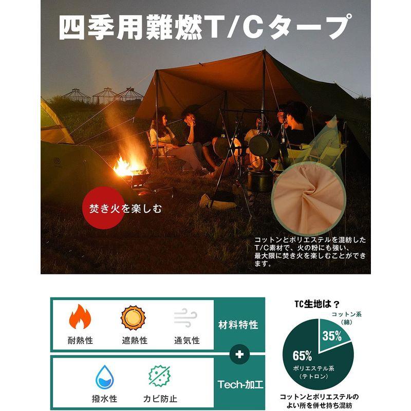 ポール付き?TC難燃タープ?変幻自在? 3.78*2.88m 軍幕 タープ tc 3人用 4人用 変幻自在なタープテント ポリコットン TC難燃タープ 変幻自在 78*2 88m 軍幕 タープ tc 3人用 4人用 変幻自在なタープテント ポリコットン