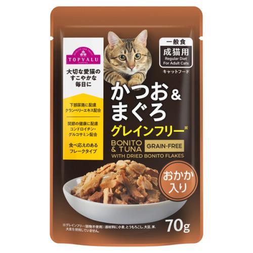 値下げトップバリュ キャットフードかつお＆まぐろ グレインフリー 70g132袋 トップバリュ キャットフードパウチ かつお＆まぐろ グレインフリー