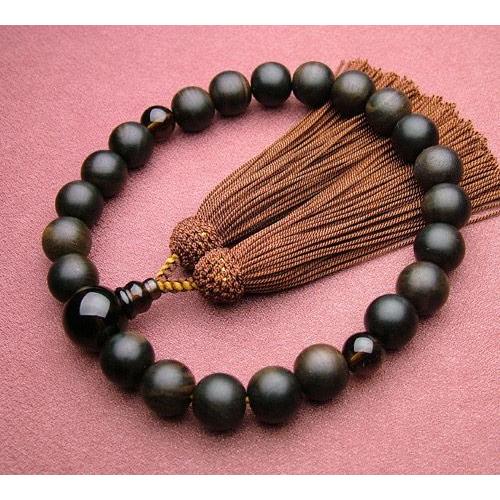 縞黒檀(艶消し)茶水晶仕立22珠正絹頭付 匠 数珠 念珠 男性用 : 仏壇