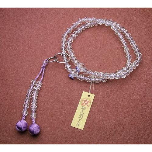 浄土宗 女性用 本水晶切子 共仕立 8寸(銀輪入) 数珠 念珠 本式念珠