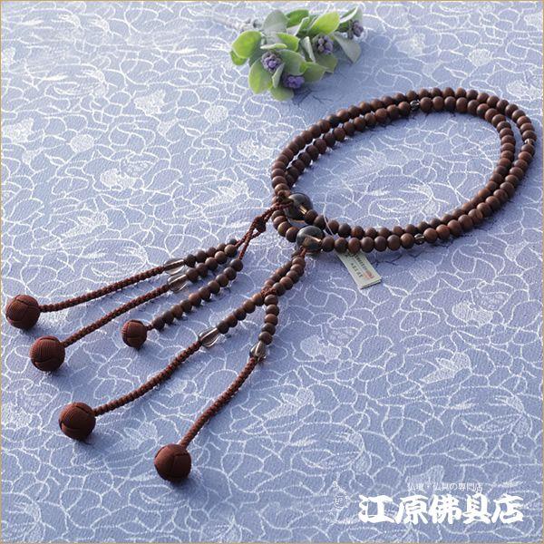 京念珠 男性 日蓮宗：艶消し栴檀 尺二 茶水晶仕立 正絹梵天房『桐箱入り』 余宗用 本式 念珠 数珠 男性_1