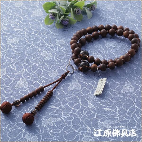 京念珠 男性 浄土宗：艶消し栴檀 三万浄土 茶水晶仕立 正絹梵天房(銀輪入り)『桐箱入り』 余宗用 本式 念珠 数珠 男性 #2_1