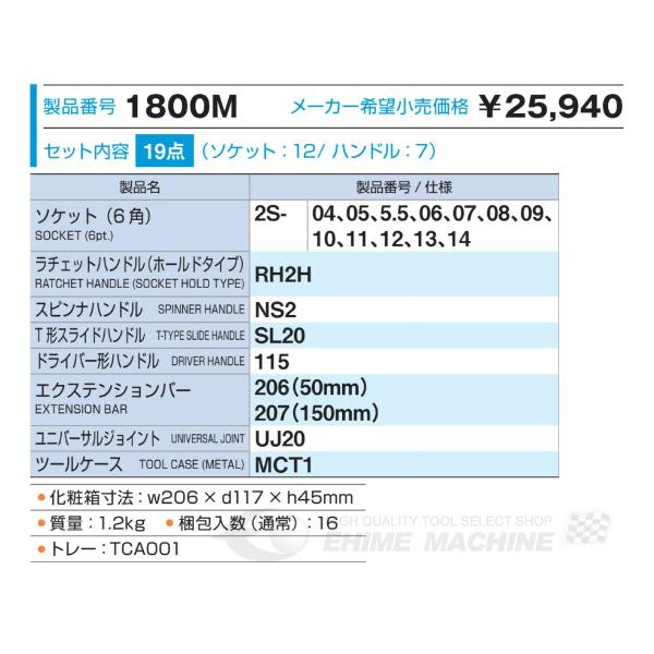 TONE ソケットレンチセット 19pcs (1800M)(4953488133462) トネ