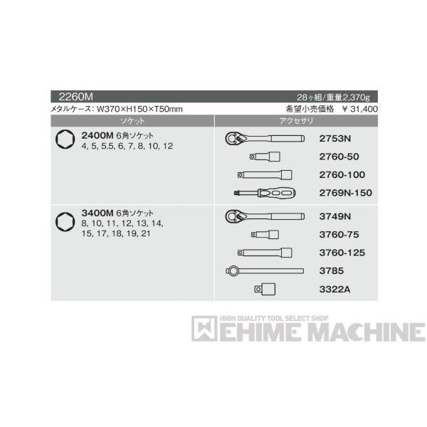 コーケン 2260M 6.3sq. ハンドソケット ソケットセット Ko-ken 工具｜ehimemachine｜02