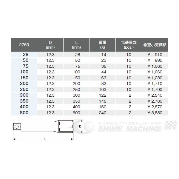 Ko-ken（コーケン） 6.3sq. エクステンションバー 28mm 2760-28 Ko-ken