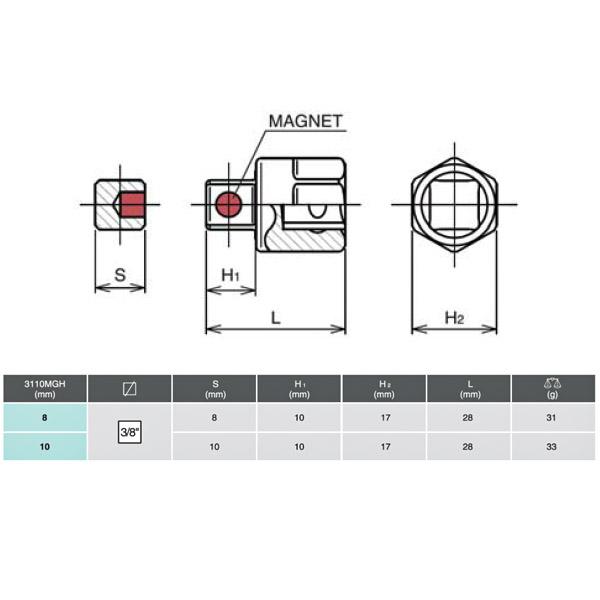 3/8 ドレンプラグメイルソケット 10mm MG付 3110MGH-10 9.5sq コーケン マグネット ドレンプラグ用｜ehimemachine｜05