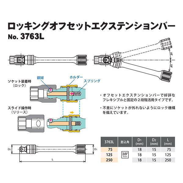 Ko-ken（コーケン） ロッキングオフセットエクステンションバー 3/8SQ