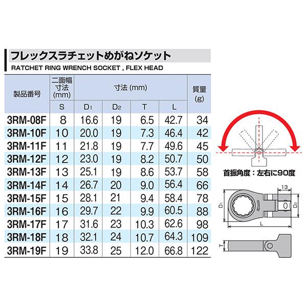 TONE 9.5sq. フレックスラチェットめがねソケット 17mm 3RM-17F TONE 9.5sq. フレックスラチェットめがねソケット 17mm 3RM-17F