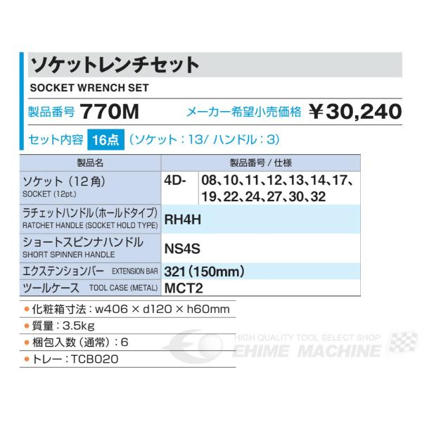 TONE]トネ 12.7sq. ソケットレンチセット 16点 770M