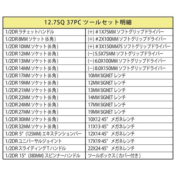 SIGNET 工具セット 37点 800S-3722MBK 1/2DR 12.7sq マットブラック 黒 シグネット 工具｜ehimemachine｜09