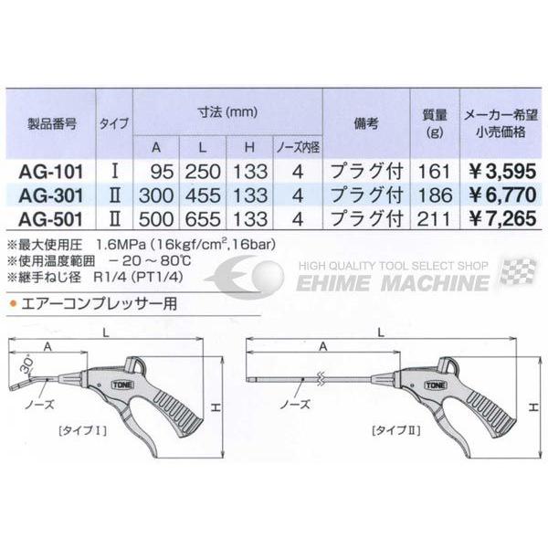 TONE トネ 高圧タイプエアーガン （カプラ付） AG-501｜ehimemachine｜03