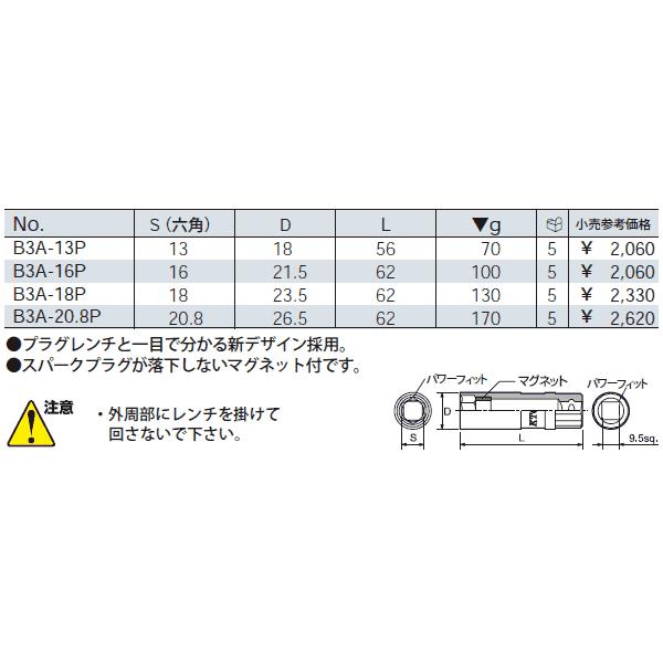 KTC 9.5sq.プラグレンチ B3A-13P 【ネコポス対応】｜ehimemachine｜02