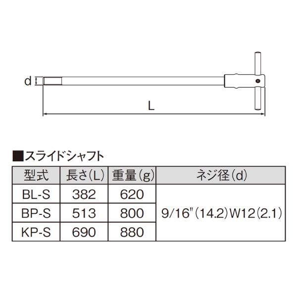KOTO BP-S スライドシャフト 長さ513mm 取付部ネジ径 9/16 W12