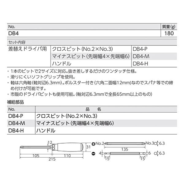 KTC 差替えドライバーセット(ソフトグリップ) DB4 KTC 差替えドライバーセット(ソフトグリップ) DB4