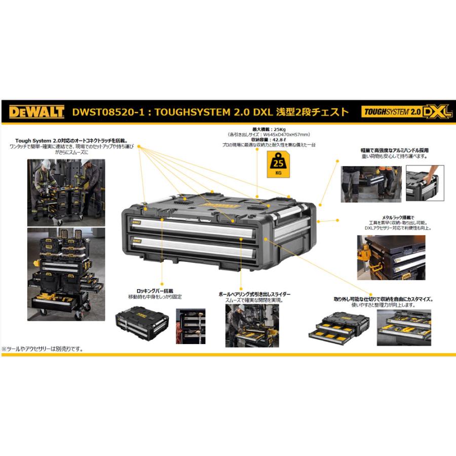 DEWALT 日本正規品 デウォルト タフシステム 2.0 DXL 浅型2段チェスト
