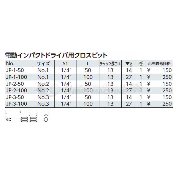 KTC 電動インパクトドライバ用クロスビット JP-1-100 【ネコポス対応】｜ehimemachine｜02