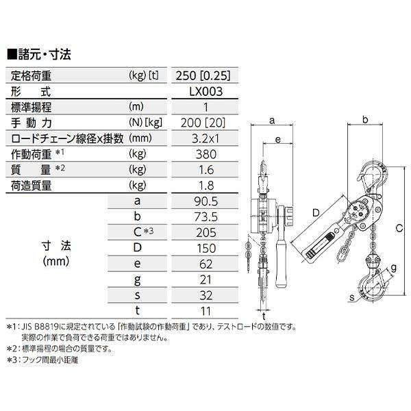 KITO 0.25t-LX003 新品・未使用3個セット KITO（キトー） レバーブロック LX形 0.25t×1.0m LX003 (4937773130015