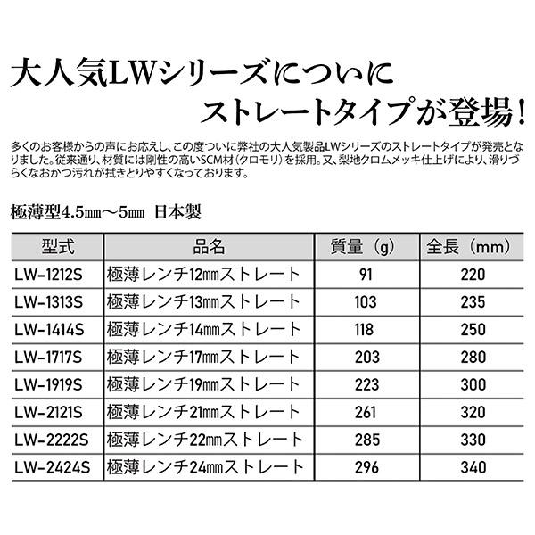 KOTO 6角x12角 極薄めがねレンチ LW-1919S サイズ19mm