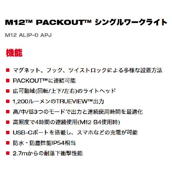 Milwaukee（ミルウォーキー） [26SS新商品] M12 PACKOUT シングル