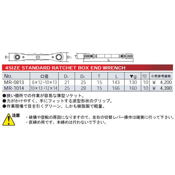 KTC 4サイズ板ラチェットレンチ（スタンダード） MR-1014｜ehimemachine｜04