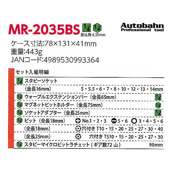 Autobahn 35PC 6.3sq.(1/4) ミニラチェット スタビーソケット&ビット