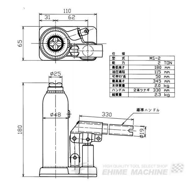 MASADA マサダ製作所 オイルジャッキ 2t MS-2 : エヒメマシン Yahoo