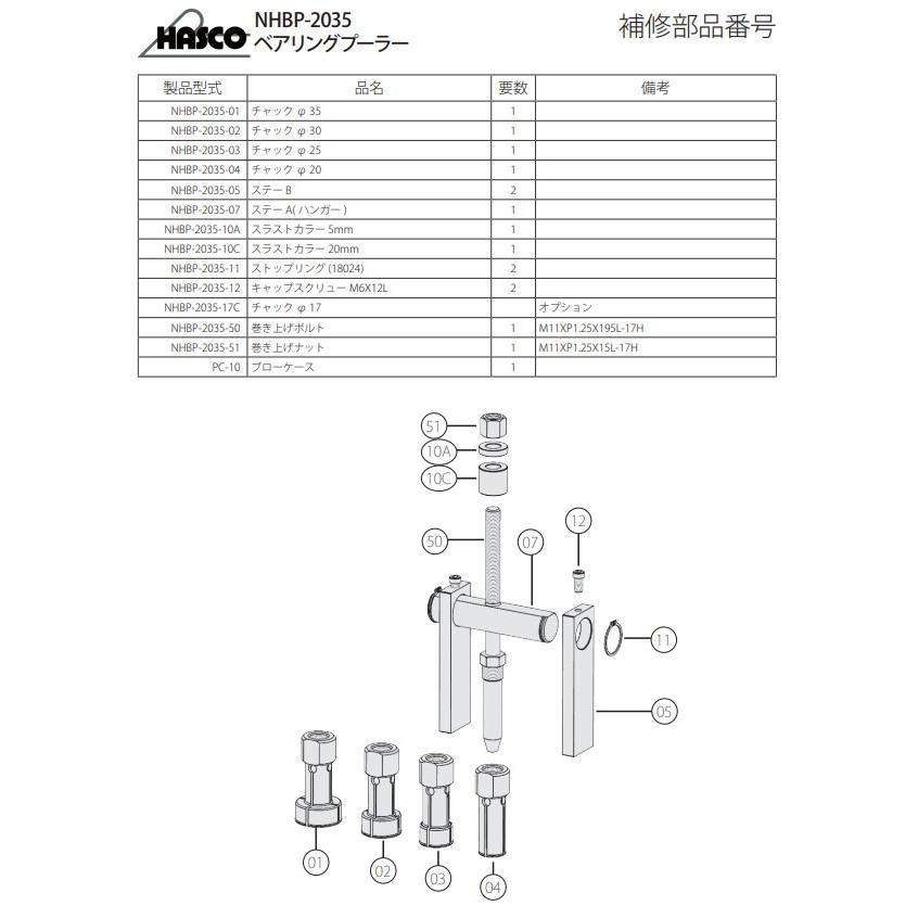 ハスコー スラストカラー 5mm ベアリングプーラーNHBP-2035用 補修部品 